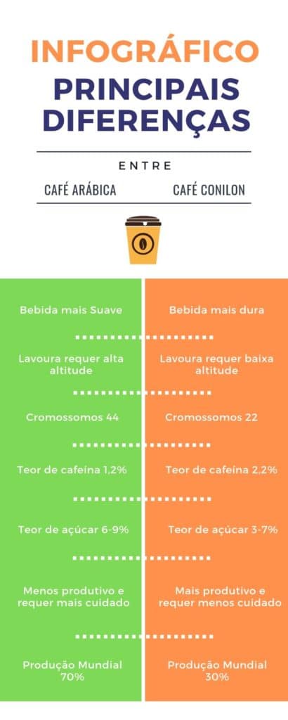 Infográfico principais diferenças café arábica e café conilon